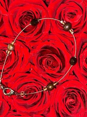 Brown Beaded Wire Bracelet Adjustable Earth Tone Minimalist Boho Chic